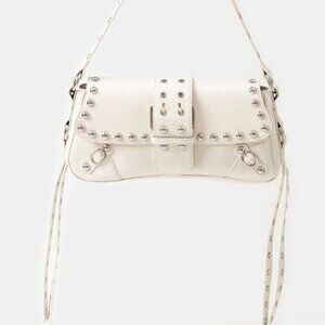 Fame‎ Glossy Faux Leather Rivet Trim Shoulder Bag